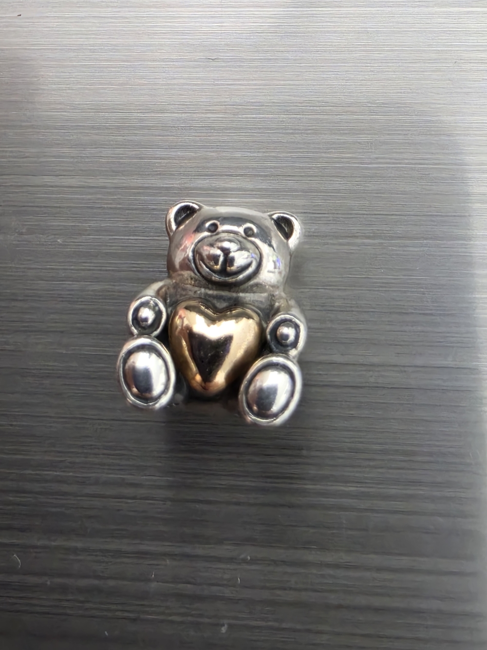 Pandora Silver Teddy Bear Brooch with Gold Heart Accent
